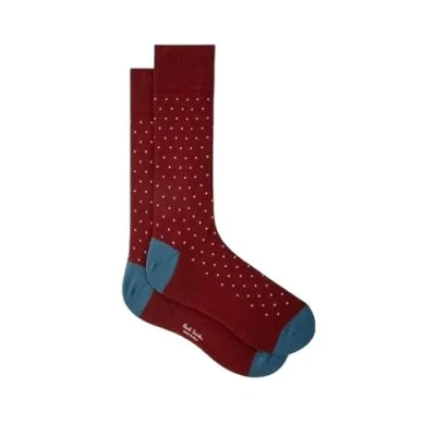Image of Paul Smith Ciao Pin Dot Socks Maroon White. One Size