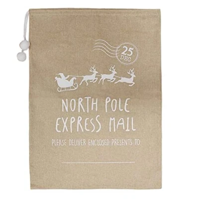 Image of Widdle Gifts Ltd Christmas Hessian Present Sack Drawstring 70x50cm North Pole Express Mail