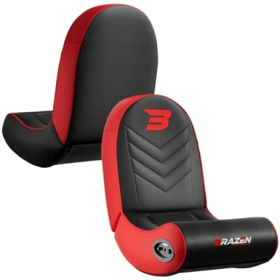 Image of BraZen Predator Kids Gaming Chair Small For Rocker with Sound Speakers Junior Folding Video Games Chairs Black Red