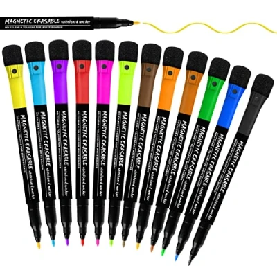 Image of CNMTCCO Whiteboard Pens Markers,12 Magnetic and Eraser Set,Erasable Fine Tip Markers, Dry Wipe Markers Erase Marker for Kids Supplies