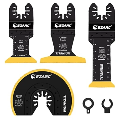 Image of EZARC Titanium Oscillating Saw Blades Kit 4PCS, Plunge Cutting Multitool for Metal Wood Nails Screws, Flush Cut Universal Quick Release Multi Tool Kits, Fit Multiple Models