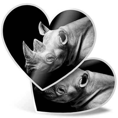 Image of 2 x 7.5cm Heart Stickers Wild Rhino Animals Zoo Decals 8578