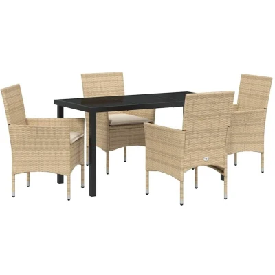 Image of vidaXL 5 Piece Garden Dining Set with Cushions Beige Poly Rattan