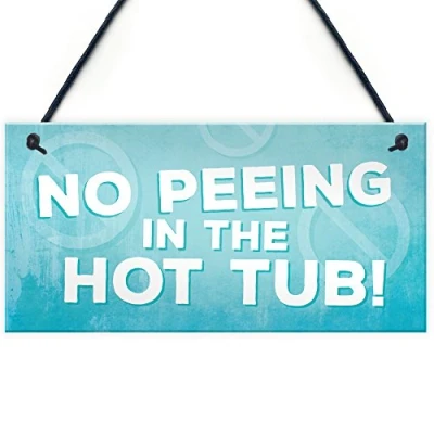 Image of RED OCEAN Hot Tub Party No Peeing Rules Sign Hanging Garden Shed Plaque Funny Gift Home Decor