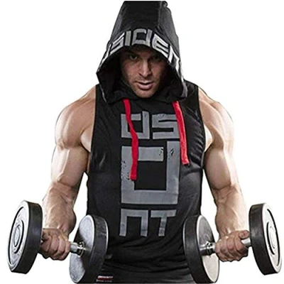 Image of COWBI Gym Vest Tank Top Hooded Sleeveless Muscleshirt Mens Bodybuilding Stringers Black