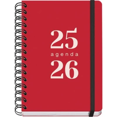 Image of Dohe School Diary 2024 2025 Week View, Size A5 (15 x 21 cm), Ring Closure and Rubber, Spanish English, 4 Pages of Stickers, September to June, Supplies GRAMMAR Red