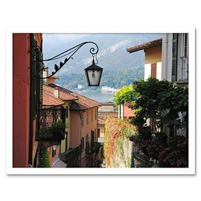 Image of Wee Blue Coo Bellagio Lake Como Italy Street Scene Art Print Framed Poster Wall Decor 12X16 Inch