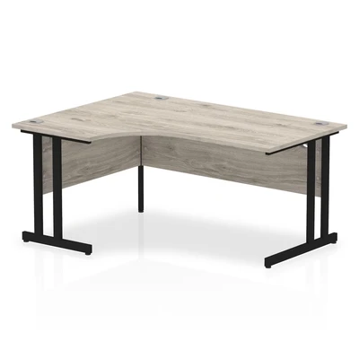 Image of Impulse 1600mm Left Crescent Desk Grey Oak Top Black Cantilever Leg