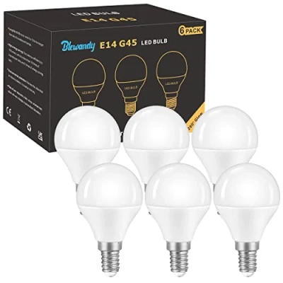 Image of Blewandy E14 Golf Ball LED Light Bulb, Small Edison Screw G45 5W Daylight in Lights Bulbs Equivalent 40W Incandescent, 500LM Cool White 6500K Non Dimmable No Flicker, 6 Pack