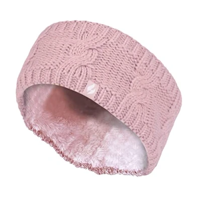 Image of Heat Holders Ladies Thick Cable Knitted Fleece Lined Thermal Winter Empty Skull Ear Warmer Headband (One Size, Dusky Pink)