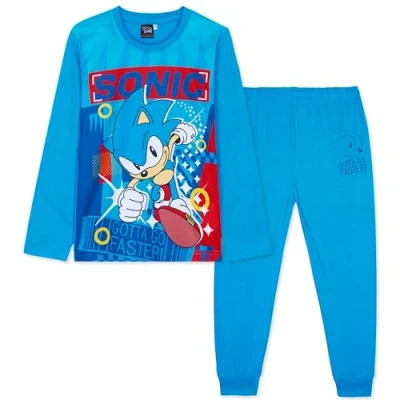 Image of SONIC THE HEDGEHOG, Shadow Boys Long Sleeve Pyjama Set, Cosy Nightwear Soft PJs Loungewear Sleepwear, Gaming Gifts for (Blue Sonic, 7 8 Years)