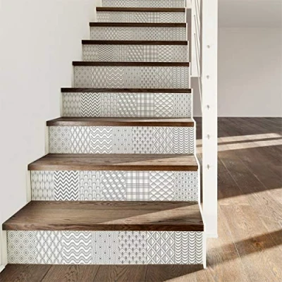 Image of 6 Adhesive Stickers for Staircase Tiles Cement Tile Riser Sticker Azulejos 15 x 105 cm Strips