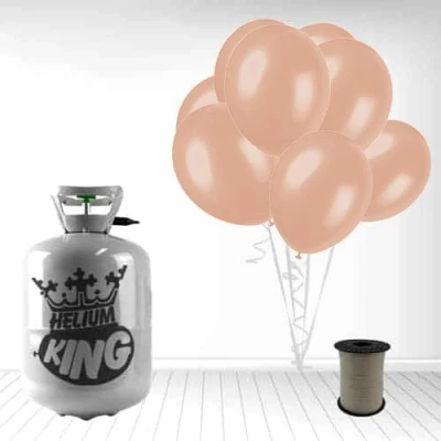 Image of Disposable Helium Gas Cylinder with 30 Balloons and Curling Ribbon included (Rose Gold, Single)