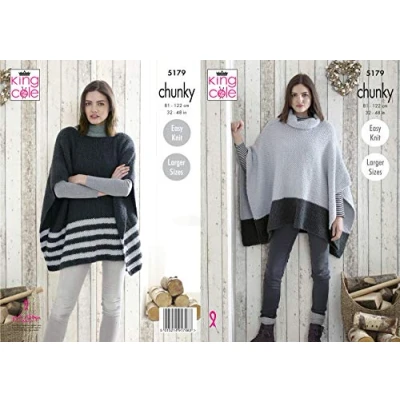 Image of King Cole 5179 Knitting Pattern Womens Easy Knit Ponchos in Timeless Chunky