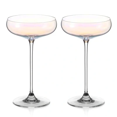 Image of DIAMANTE Lustre Champagne Cocktail Saucers Pair Iridescent Coloured Crystal Coupes Set of 2