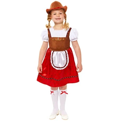 Image of amscan 9917580 Childs Bavarian Girl in Red Fancy Dress Costume Kids Oktoberfest Party Outfit