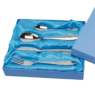 Image of Silver Plated 4 Piece Cutlery Set Boxed Lovely Gift for New Baby, Christening or Baptism