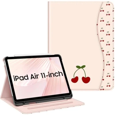Image of Fintie Case for iPad Air 27.9 cm M2 (2024), 5th Generation (2022) / 4th Gen (2020) 10.9 Inch, Multi Angle Viewing Protective with Pen Holder &amp; Pocket, Coquette Cherries