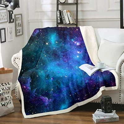 Image of Galaxy Outer Space Fleece Throw Blanket Starry Nebula Sherpa Universe Plush Astronomy Astrology Fuzzy for Sofa Bed Couch Kids Boys Girls Adults,Single 50x60 Inch