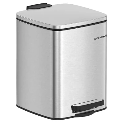 Image of SONGMICS Kitchen Bin, 1.6 Gallon (6 L) Trash Steel Pedal with Inner Bucket, Soft Close and Stays Open, Metallic Silver LTB590E02