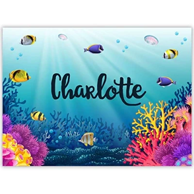 Image of Paper Themes Personalised Messy Mat Plastic table Cloth Wipe Clean Protect your and floor from spills accidents ((L) 110 x 75 cm, Under the Sea)
