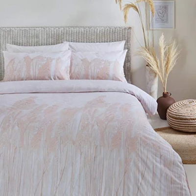 Image of The Linen Yard Pampas Duvet Cover and Pillowcase Set, Blush, Double
