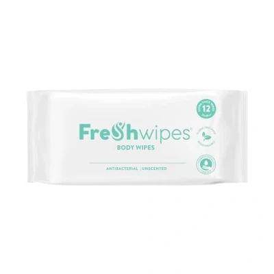 Image of FreshWipes Unscented Antibacterial Body Wipes for Adults 1 Pack (12 Wipes) Extra Large Biodegradable Wet Dermatologically Tested &amp; Suitable the Elderly or Disabled Great Camping