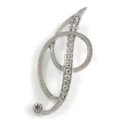 Image of &#039;I&#039; Rhodium Plated Clear Crystal Letter I Alphabet Initial Brooch Personalised Jewellery Gift 50mm Tall