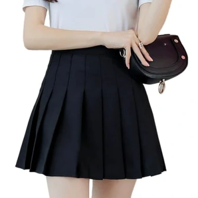 Image of nonotse Women Girls High Waist Pleated Skater Tennis School Short Skirt (Black, S)