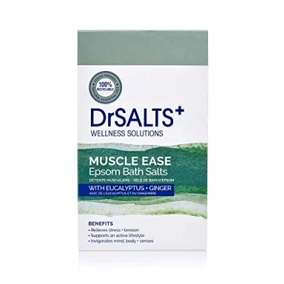 Image of DrSALTS+ Muscle Ease Therapy Epsom Salts Soothing Bath to Relieve Strains, Pain &amp; Stiffness with Eucalyptus Ginger Essential Oils Vegan Cruelty Free, 2kg