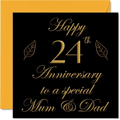 Image of Special 24th Anniversary Card for Dad Mum Parents &amp; Happy 24 Wedding Cards from Son Daughter Family, 145mm x Greeting Twenty Fourth Anniversaries