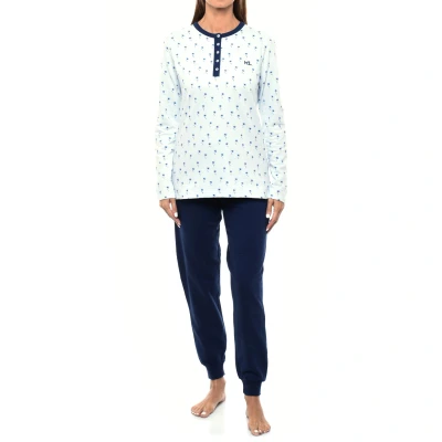 Image of Kisses&amp;Love KLP2 WoMens Long Sleeve Plush Winter Pajamas Blue Size Medium