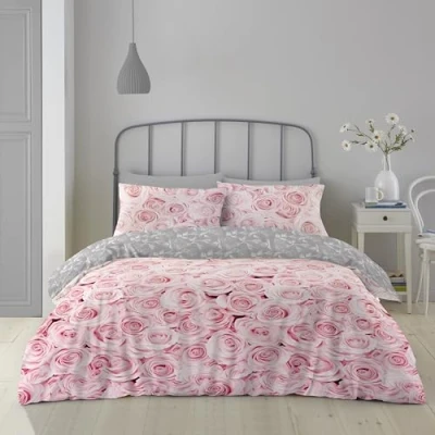 Image of Gaveno Cavailia Peony Flowers Bellerose Single Duvet Set Pink Bedding, 2 Piece Cotton Blend Reversible Floral Bedlinen, Easy Care Bedset, 1 Quilt Cover + Pillow Case 245858