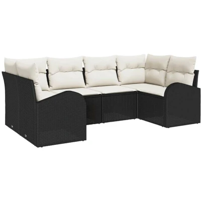 Image of vidaXL 6 Piece Garden Sofa Set with Cushions Black Poly Rattan