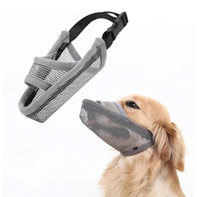 Image of Nylon Dog Muzzle for Small Medium Large Dogs, Air Mesh Breathable and Drinkable Pet Anti Biting Barking Licking (Grey, M)