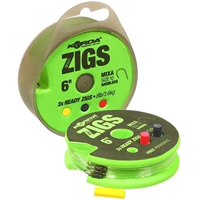 Image of Korda NEW Ready Tied Zig Fishing Rigs Barbed 8ft