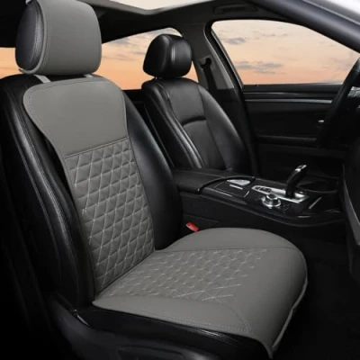 Image of Black Panther 1 Piece Luxury PU Leather Front Car Seat Cover Protector Compatible with 95% Cars No Heating (Saloon/SUV/Pickup Truck/Van) Gray