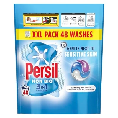 Image of Persil Non Bio 3 in 1 Washing capsules laundry gentle next to sensitive skin for outstanding stain removal quick &amp; cold washes 48