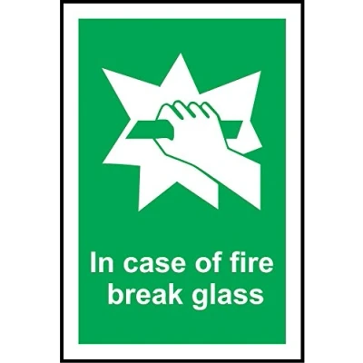Image of in Case of Fire Break Glass Safety Sign Self Adhesive Sticker 150mm x 100mm