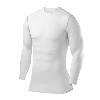 Image of PowerLayer Compression Shirt for Boys, Thermal Long Sleeve Tops Men Base Layers Running Cycling Gym Top White (Boys), 8 10 Years (Boys Medium)
