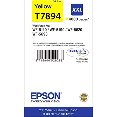 Image of Epson T7894 Yellow Genuine, XXL High Yield Ink Cartridge DuraBrite Ultra