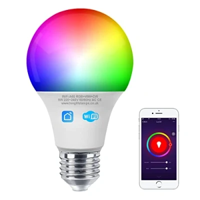 Image of 9w E27 LED Smart WiFi Light Bulb Colour Changing Mood Lamp Phone App Controlled for Alexa, Google, No Hub Required