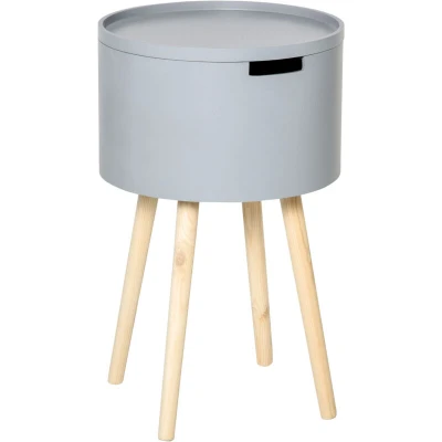 Image of HOMCOM Modern Side Table with Hidden Storage Space, Round Night Stand Removable Tray Wood Frame End Coffee for Living Room, Grey