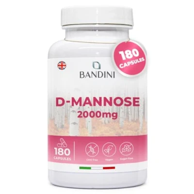 Image of Bandini® D Mannose 2000mg per Serving 180 Vegetarian High Strength Capsules (Not Tablets or Powder) Natural Pure for Urinary Tract Support Additives Free &amp; 100% Vegan 2 Months Supply