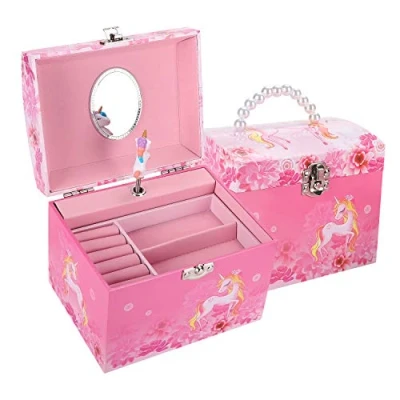 Image of TAOPU Girls&#039; Musical Jewelry Box with pearl handle and Cute Spinning Unicorn Music Jewel Storage Case for Girls Gift