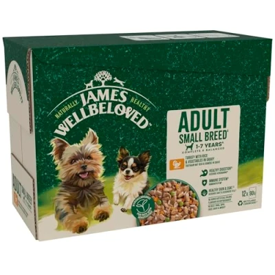 Image of James Wellbeloved Adult Dog Food for small dogs with Turkey in Gravy Pouch 12 x 90 g