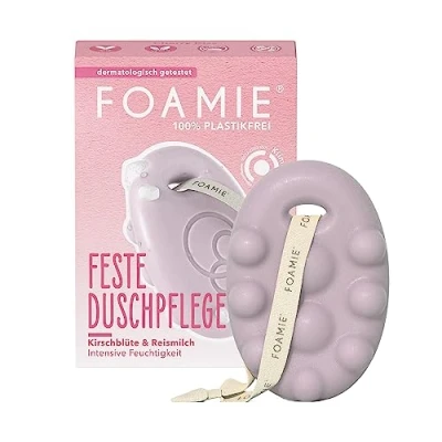 Image of Foamie Solid Shower Gel with Cherry Blossom &amp; Rice Milk, Rich Care, Dry Skin Massage Effect, Shower, 100% Vegan, Plastic Free, Silicone 80 g