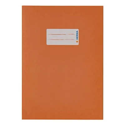Image of HERMA Paper Exercise Book Cover A5, with Inscription Field, Made of 100% Recycled Paper, Slip on Jackets for School, Orange