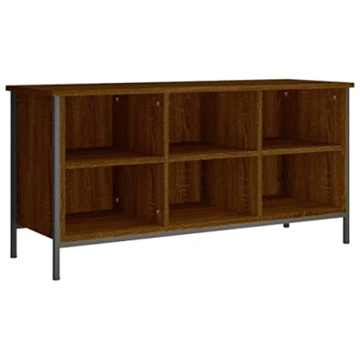 Image of vidaXL Brown Oak Shoe Cabinet Industrial Style Storage with 6 Compartments Stable Steel Frame Durable Engineered Wood Versatile Bench.
