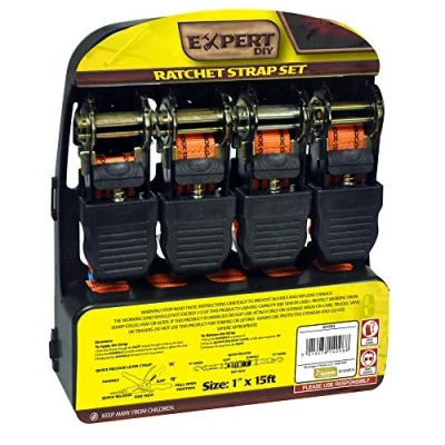Image of Kingfisher DIYRS4 1 Inch x 15 ft Ratchet Straps Orange (Pack of 4) Packaging may vary